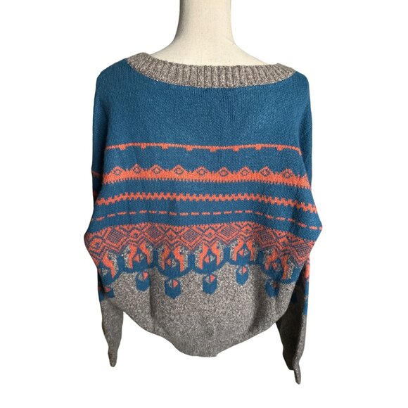 Monroe & Main Vickie Sweater Aztec Fair Isle Pullover Teal Orange Gray Size XL - Picture 5 of 6